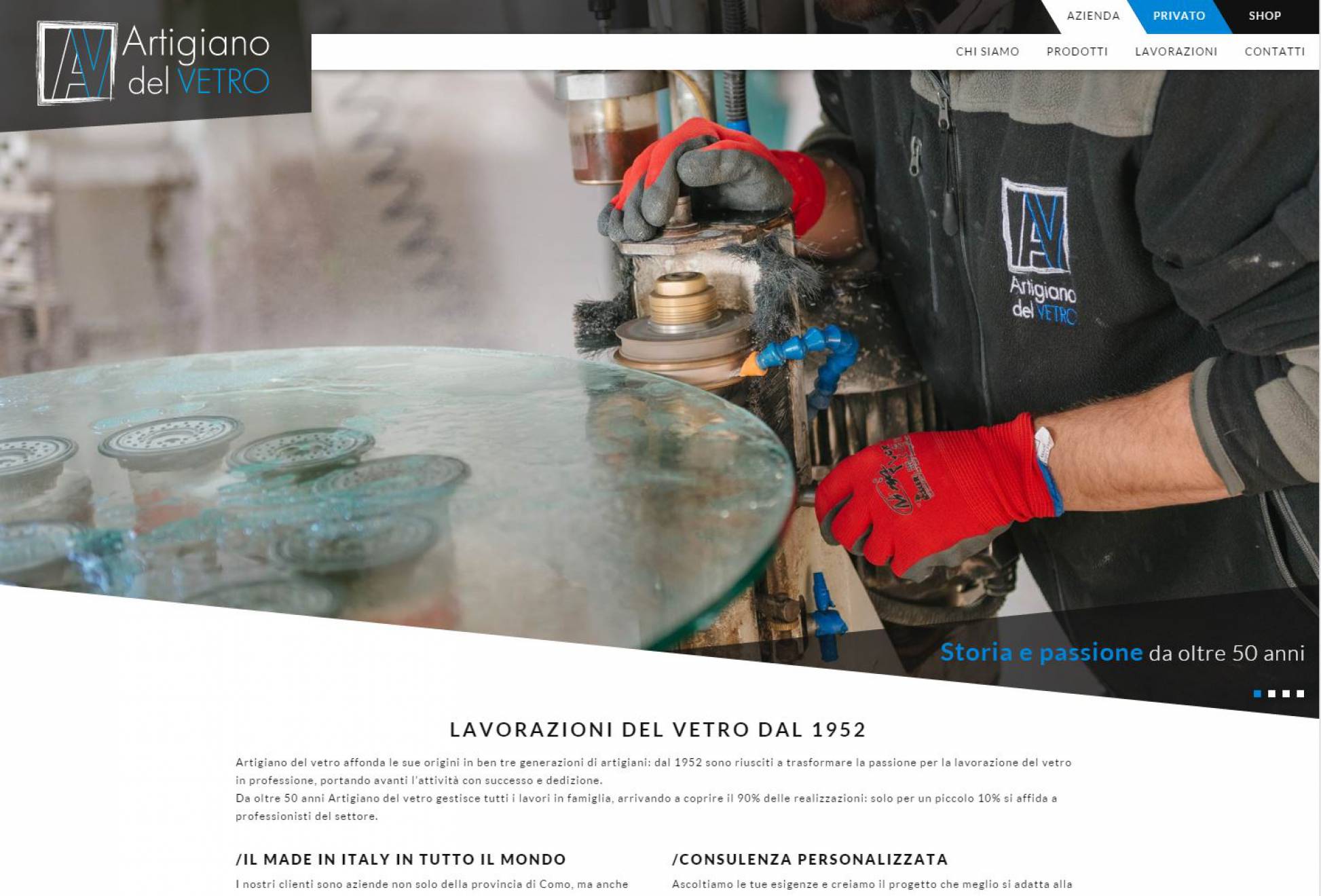 Home azienda sito internet responsive Artigiano del Vetro NewVisibility web agency Como