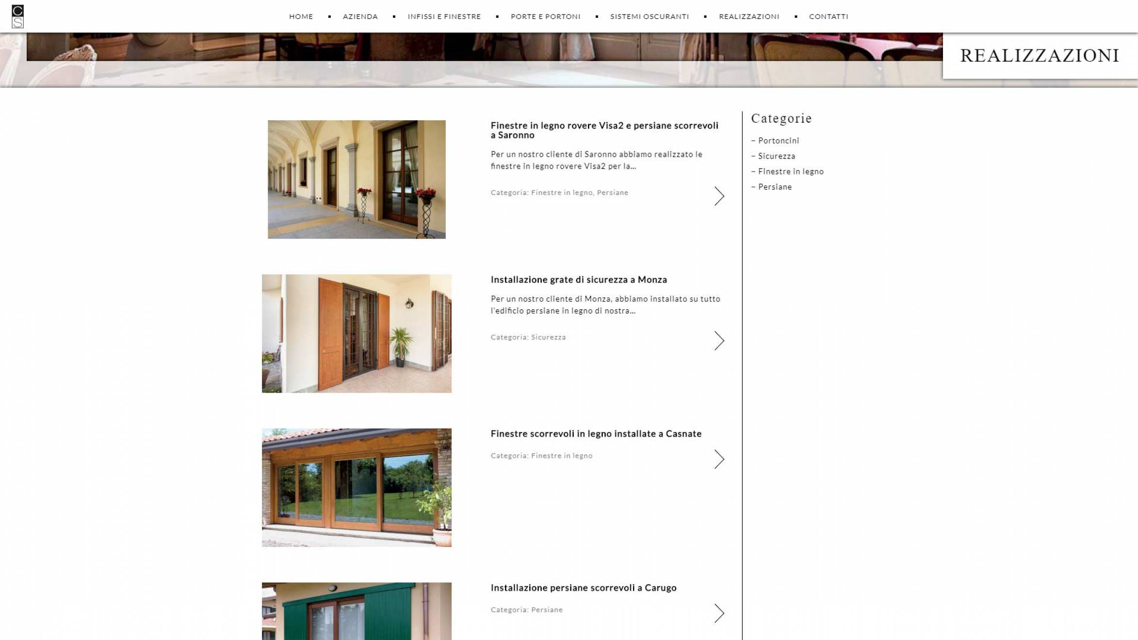 pagina realizzazioni sito internet corbetta serramenti realizzato da newvisibility