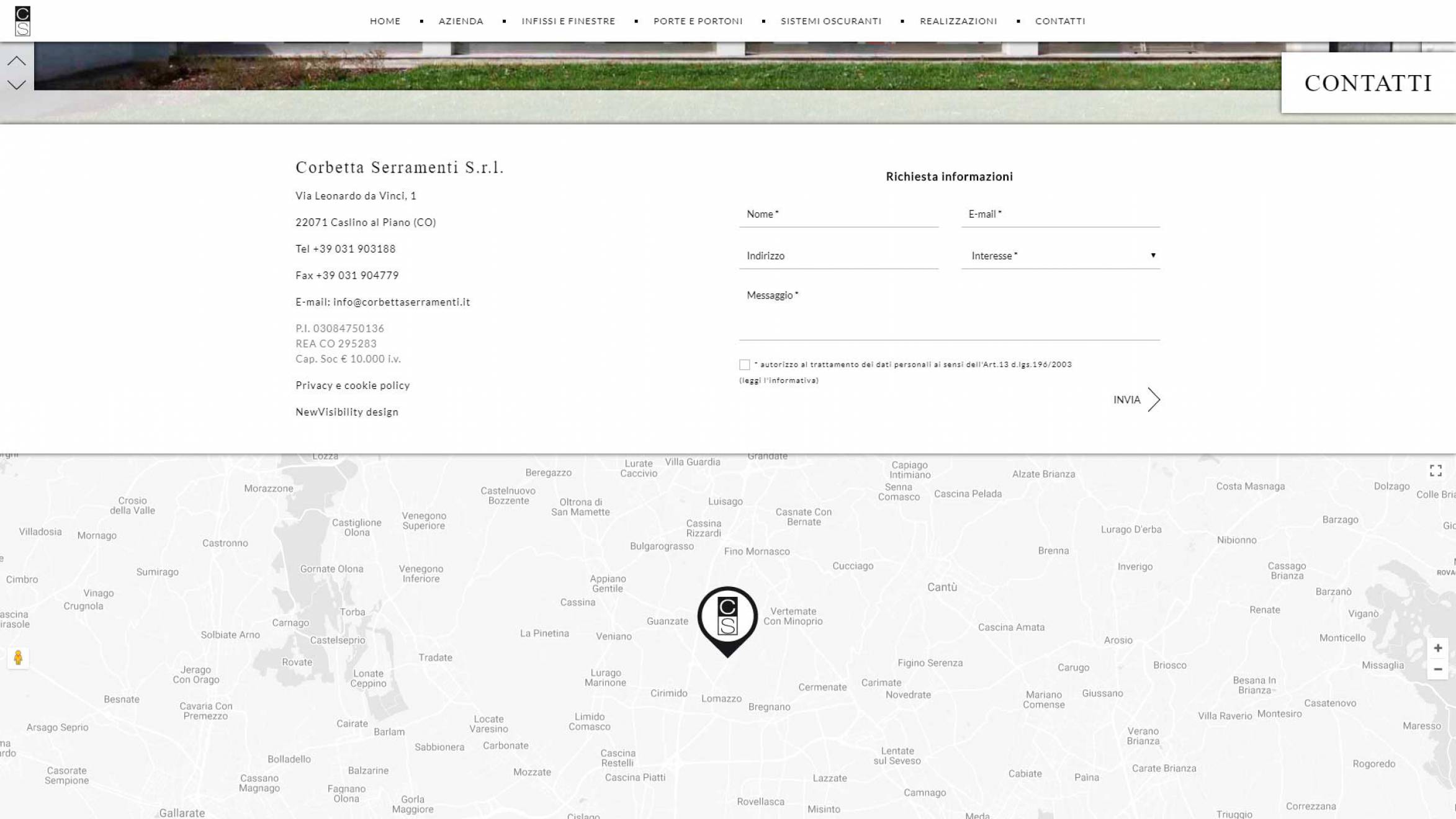 pagina contatti sito internet corbetta serramenti realizzato da newvisibility