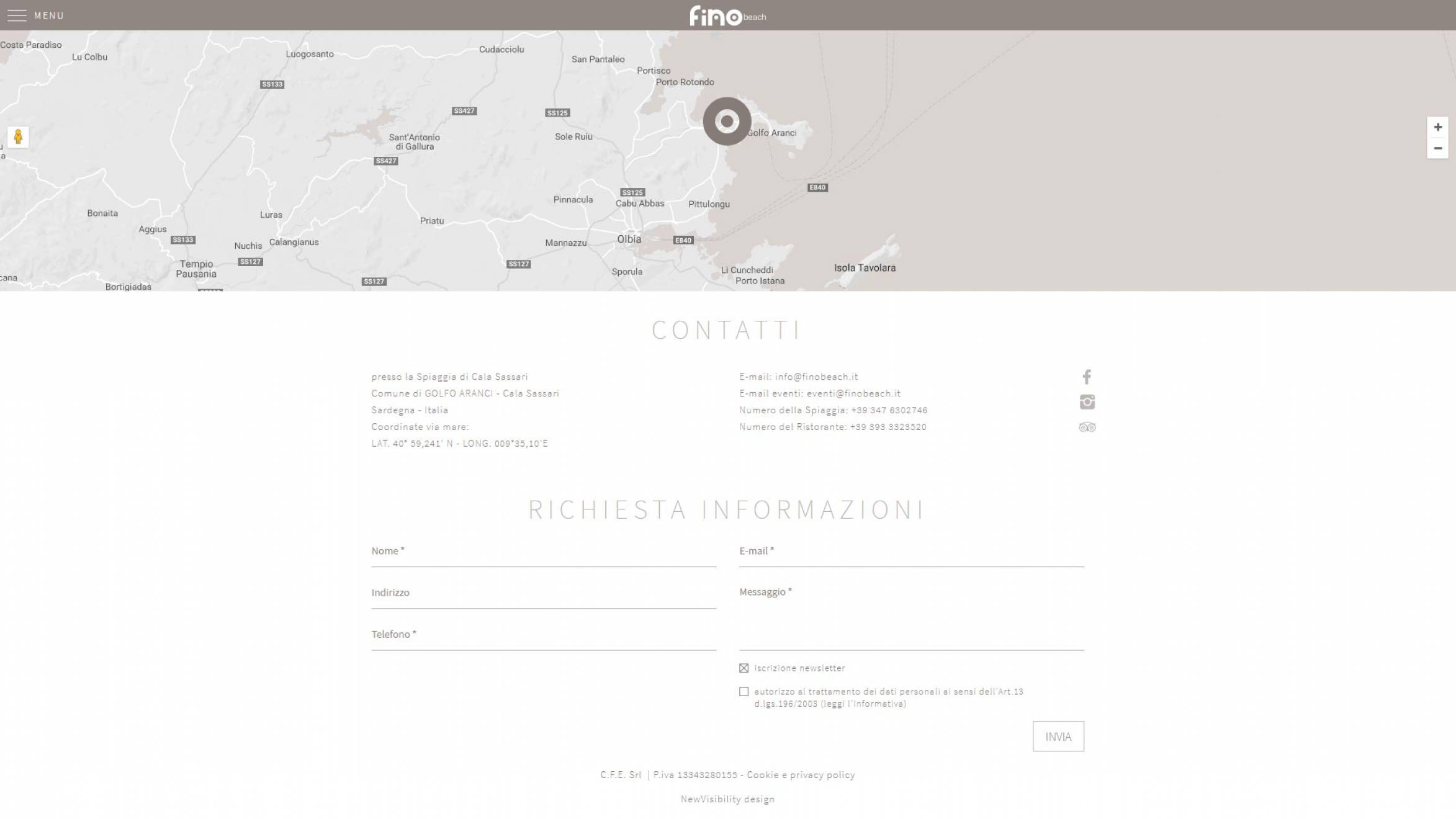 pagina sito internet fino beach realizzato da newvisibility