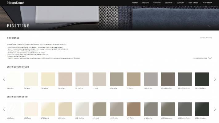 Gestione pagina finiture correlata al prodotto per il sito MisuraEmme