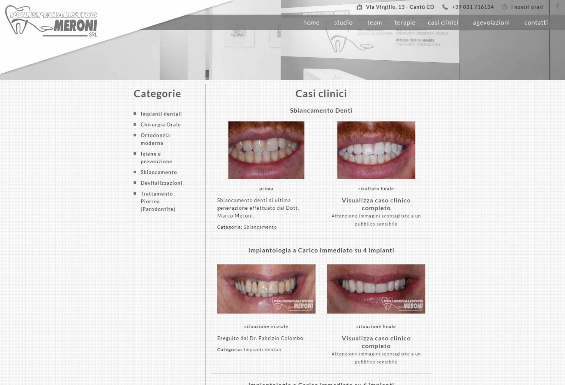 Pagina casi clinici sito internet landing page Meroni NewVisibility
