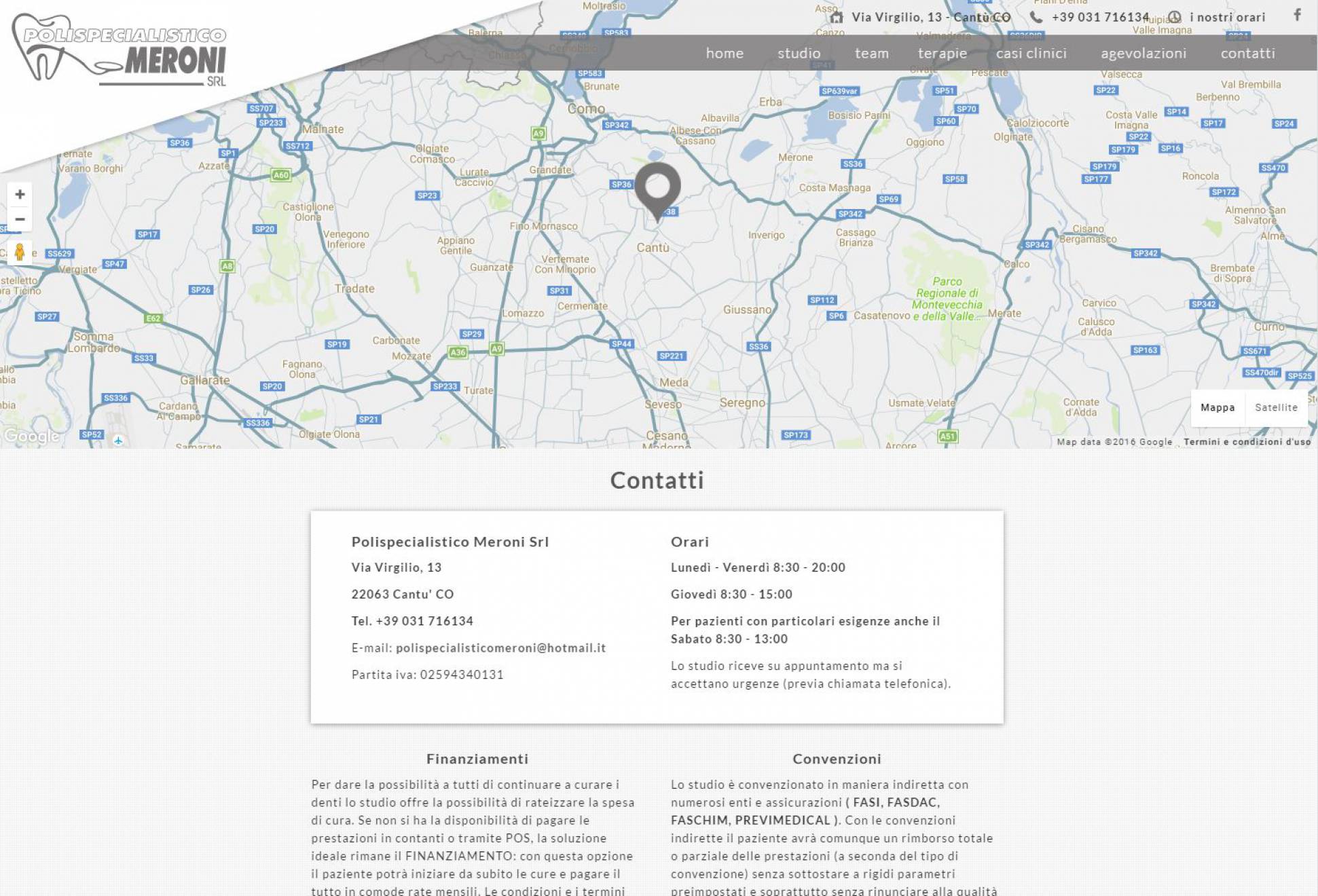 Contatti sito internet landing page Polispecialistico Meroni