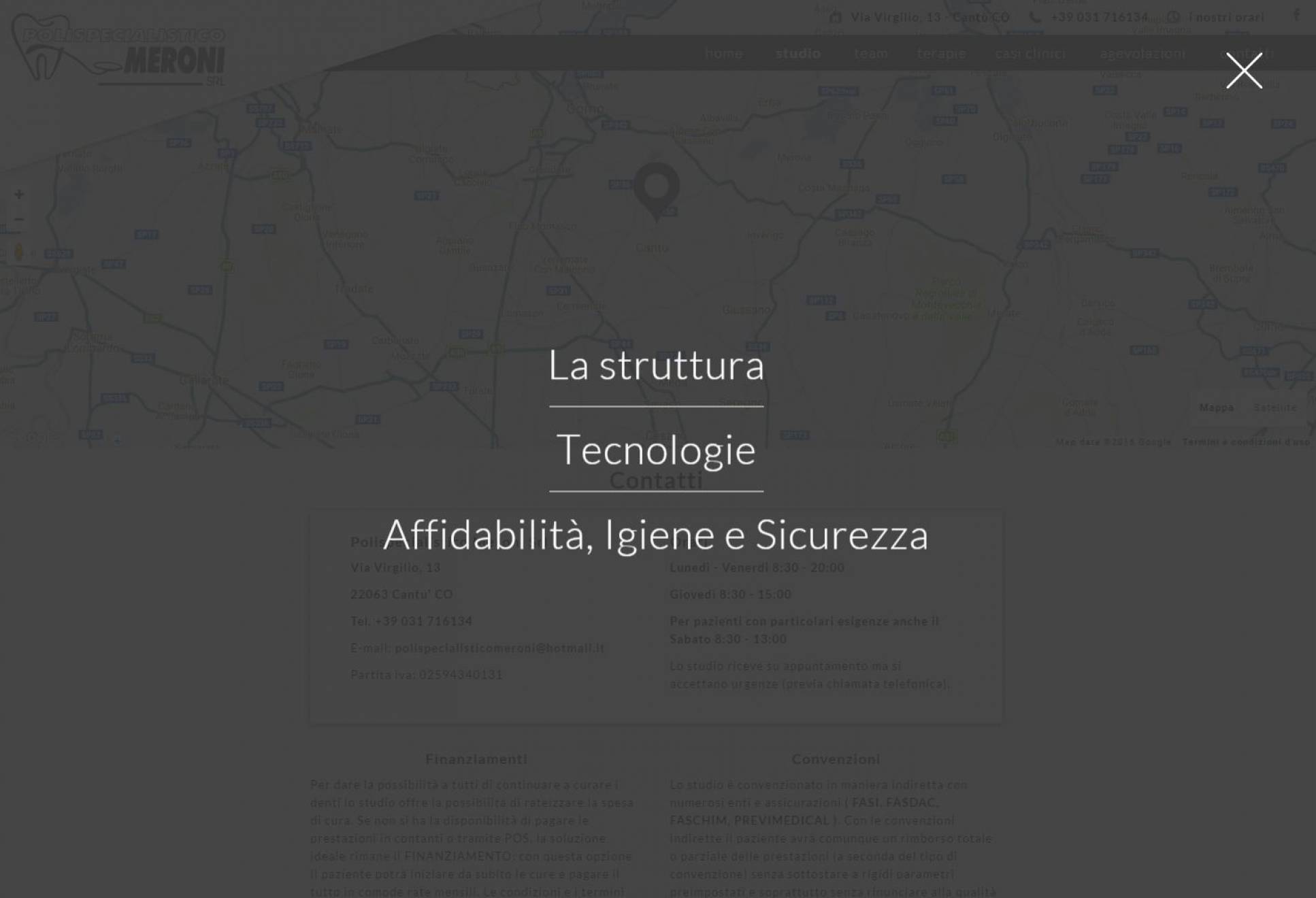 Sottomenu sito internet landing page Polispecialistico Meroni