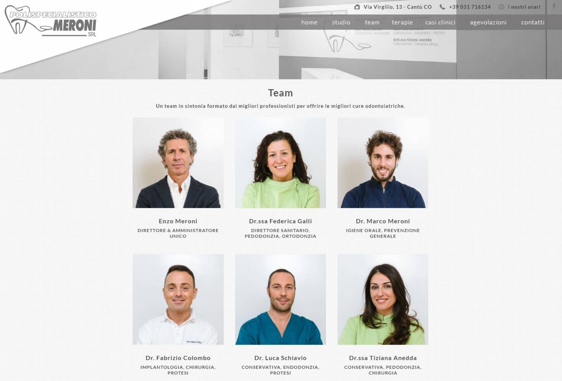 Team Polispecialistico Meroni sito internet landing page 