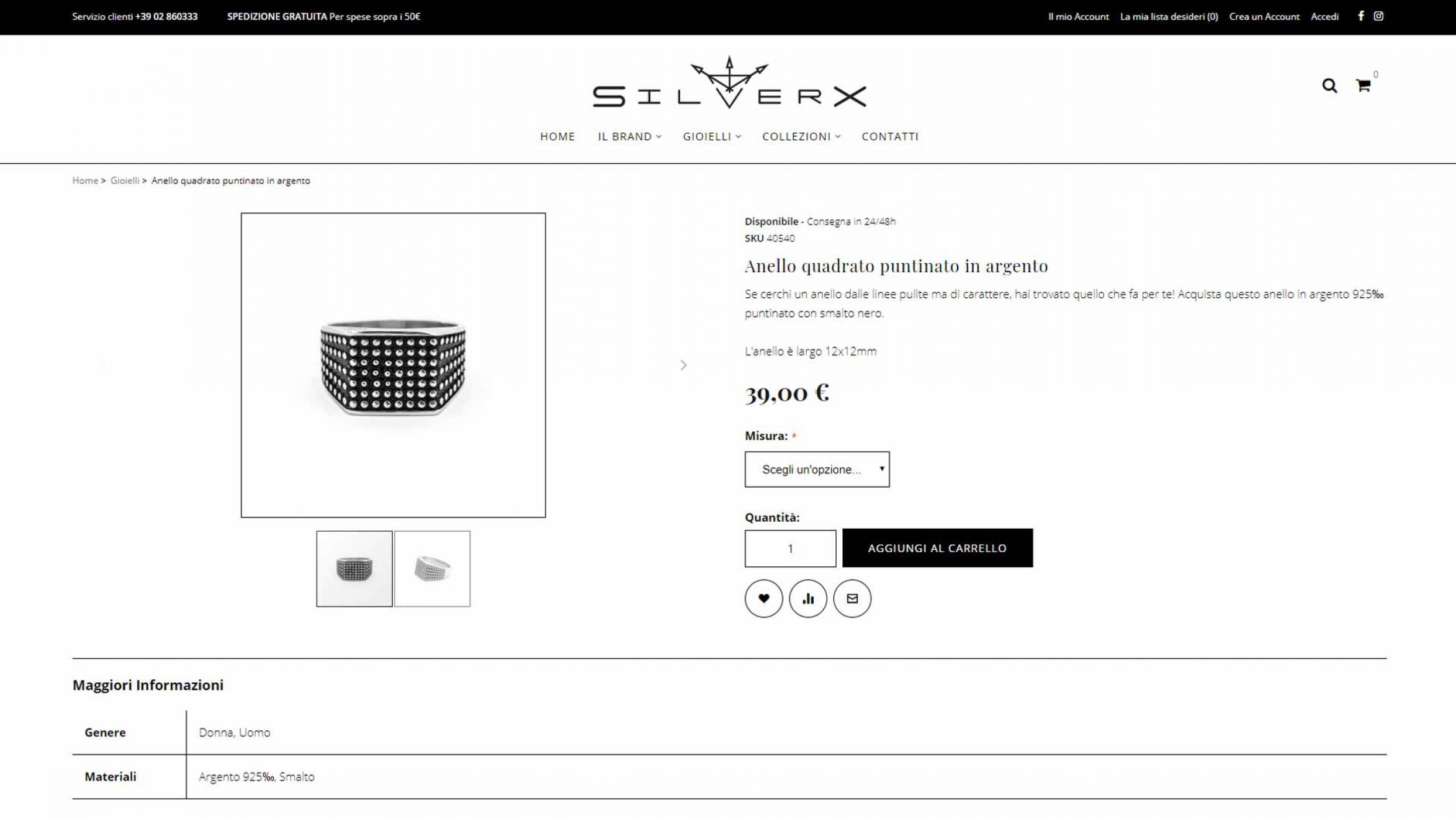 Pagina prodotto e-commerce SilverX